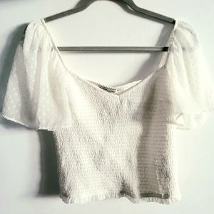 Abercrombie Smocked Flutter Sleeve Top in White